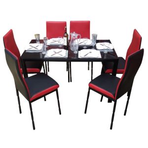 Salle à Manger 06 Places - Démontable En Verre - Très Solide - Noir et Rouge