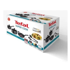 Batterie de Cuisine Antiadhesif Super Cook - Tefal - B459S784 - 7 pièces - Noir - 4 mois de garantie