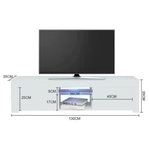 Meuble TV LED - GConline - UB-47- 2 Armoires de rangement - 60 pouces - Blanc