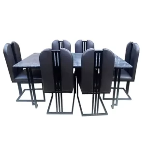 Table à manger Effet marbre + 6 Chaises en Velours Avec pieds en Acier inoxydable - Noir