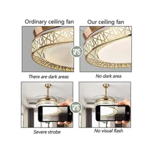 Ventilateur de plafond lustre avec lumières - NOVA - RF-LICF0C - 4 pales - Salle à manger + chambre à coucher - 42 pouces - Or - 03 Mois