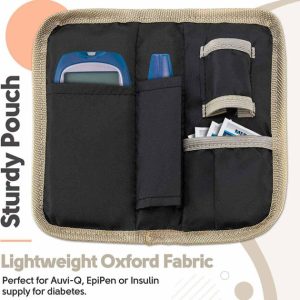 Étui de voyage isotherme pour insuline – Pochette isotherme portable pour diabétiques avec 2 packs de glace en gel (noir et beige)