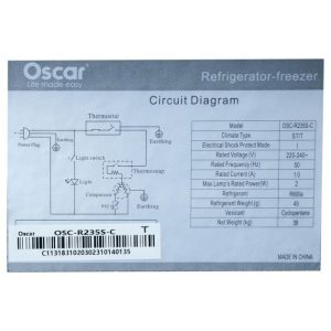 Réfrigérateur combiné Oscar - Osc-R235S- C-186L -Gris - Garantie 6 Mois